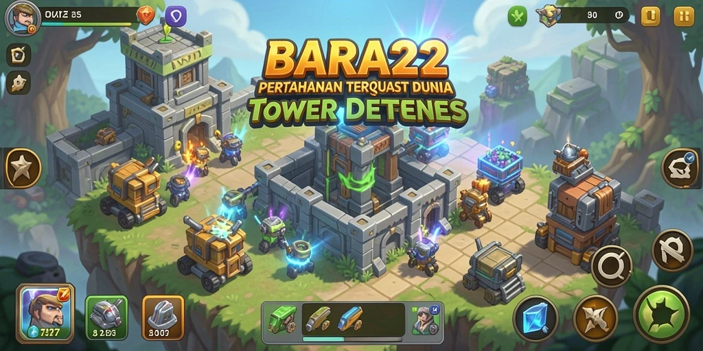 Gameplay seru BARA22 di Tower Defense dengan menara strategis.