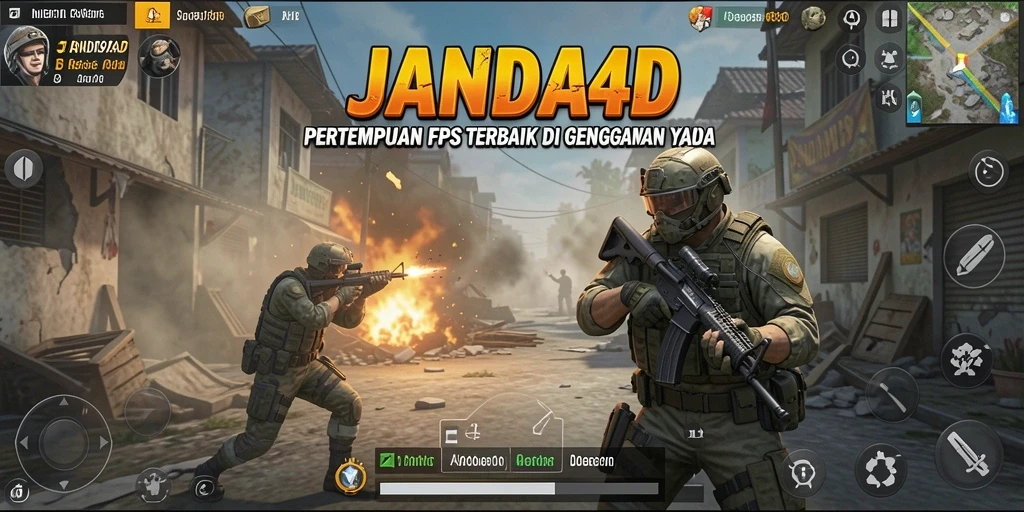 Screenshot dari gameplay JANDA4D dengan aksi tembak-menembak yang intens.