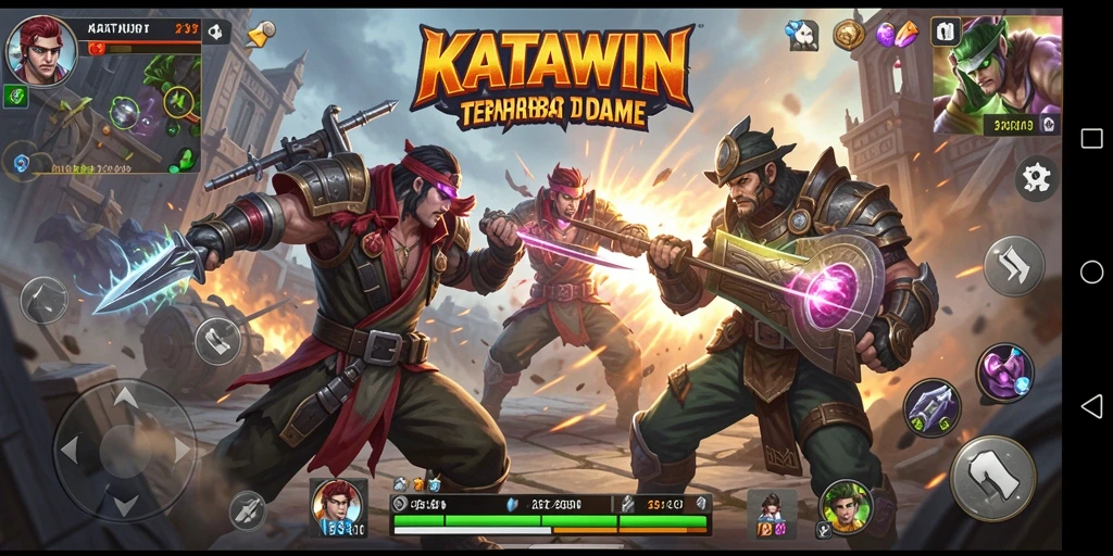 Screenshot utama KATAWIN menampilkan aksi bertarung yang mendebarkan.