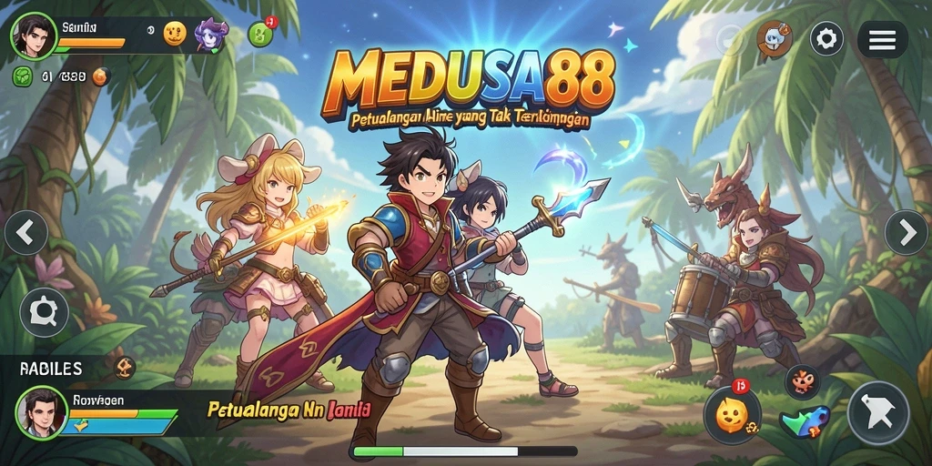 Tampilan gameplay MEDUSA88 dengan karakter anime yang menarik.