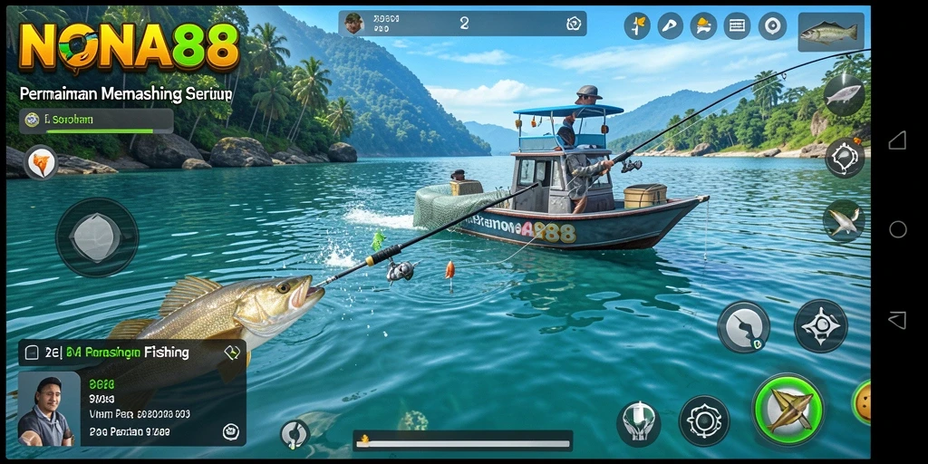 Screenshot gameplay NONA88 dengan aksi memancing yang seru dan mendebarkan.