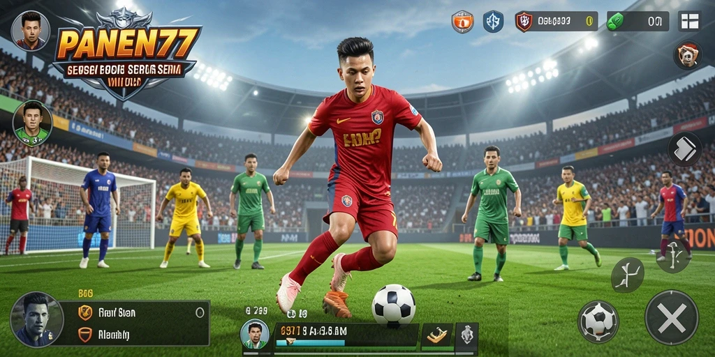 Tampilan gameplay <strong>PANEN77</strong> dengan aksi sepak bola yang menegangkan.