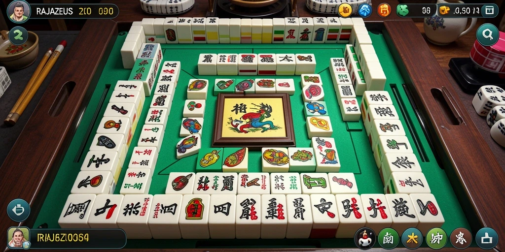 Tampilan antarmuka permainan Mahjong yang menarik dan menyenangkan.