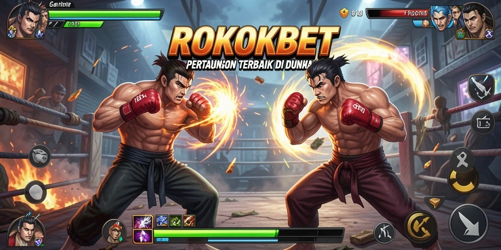 Screenshot gameplay ROKOKBET menampilkan pertarungan yang intens dan mendebarkan.