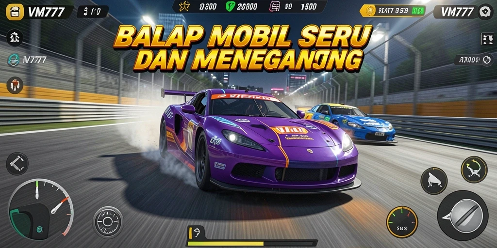 Tangkapan layar VM777 menunjukkan aksi balapan yang mendebarkan.